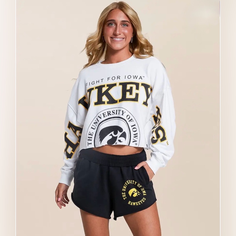 University of Iowa Hawkeyes Sweatshirt Cropped Basketball Crew White Women XL